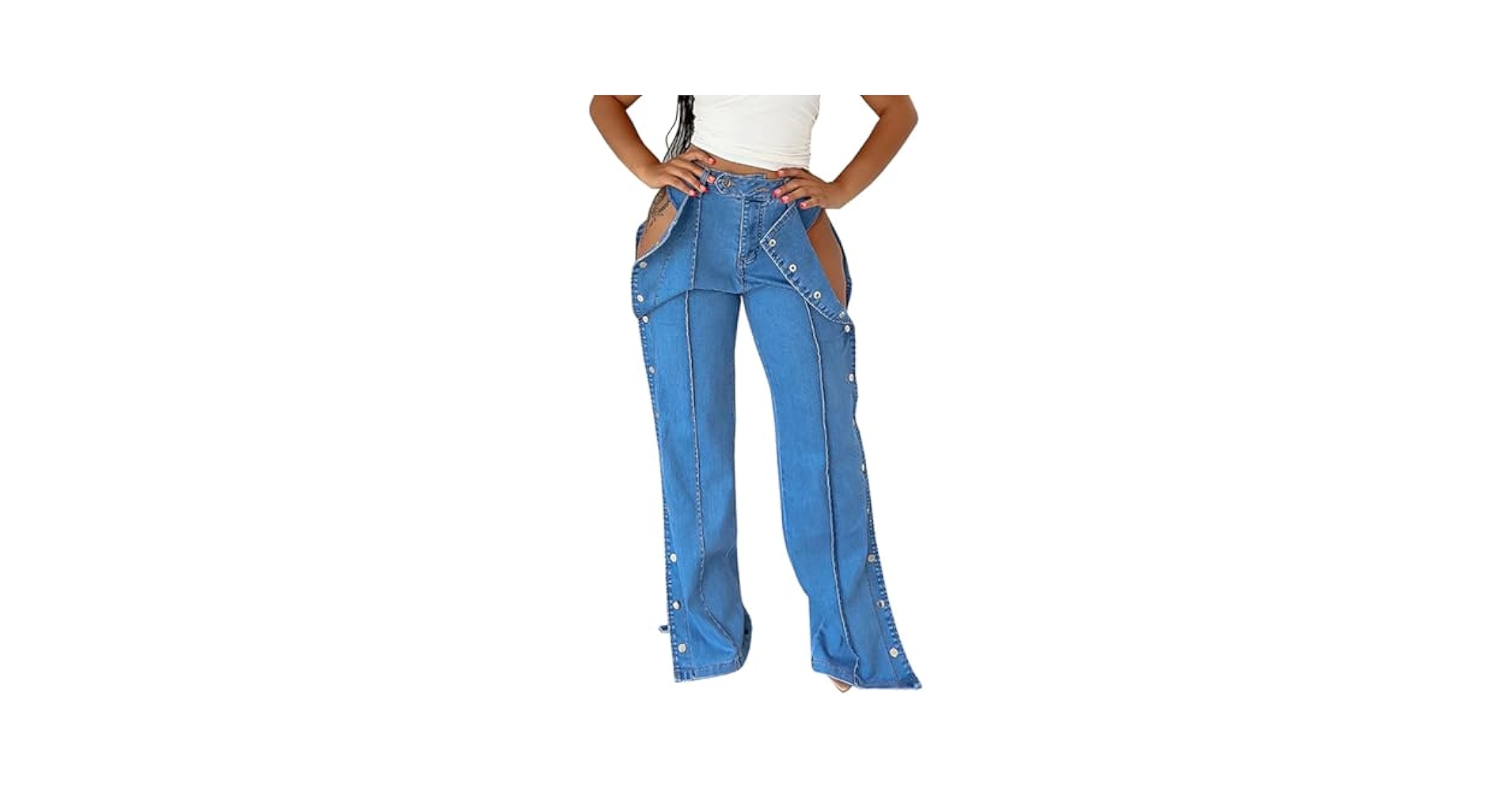 cffvdiz Blue,S, Women's High Waist Straight Leg Jeans Sexy